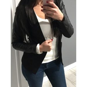 H&M black blazer pleather jacket Sz 4